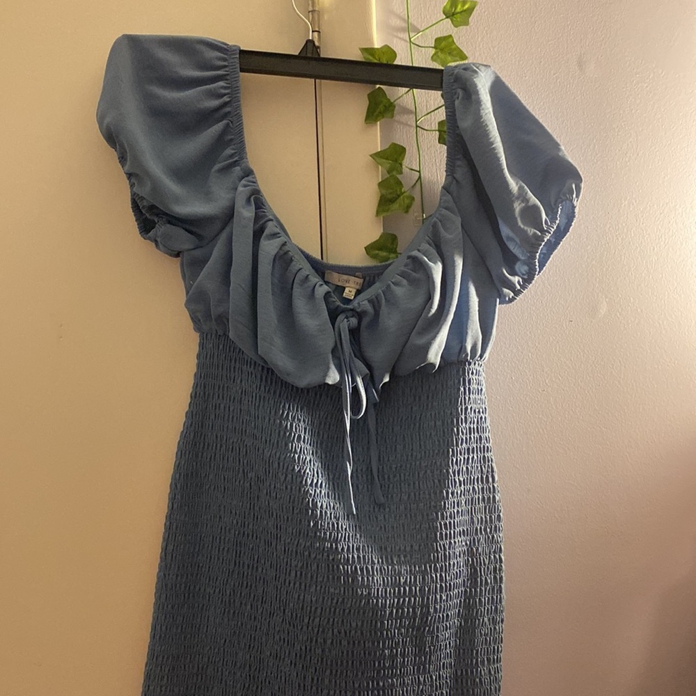 Mini Blue Rushed Dress. - Picture 4 of 9